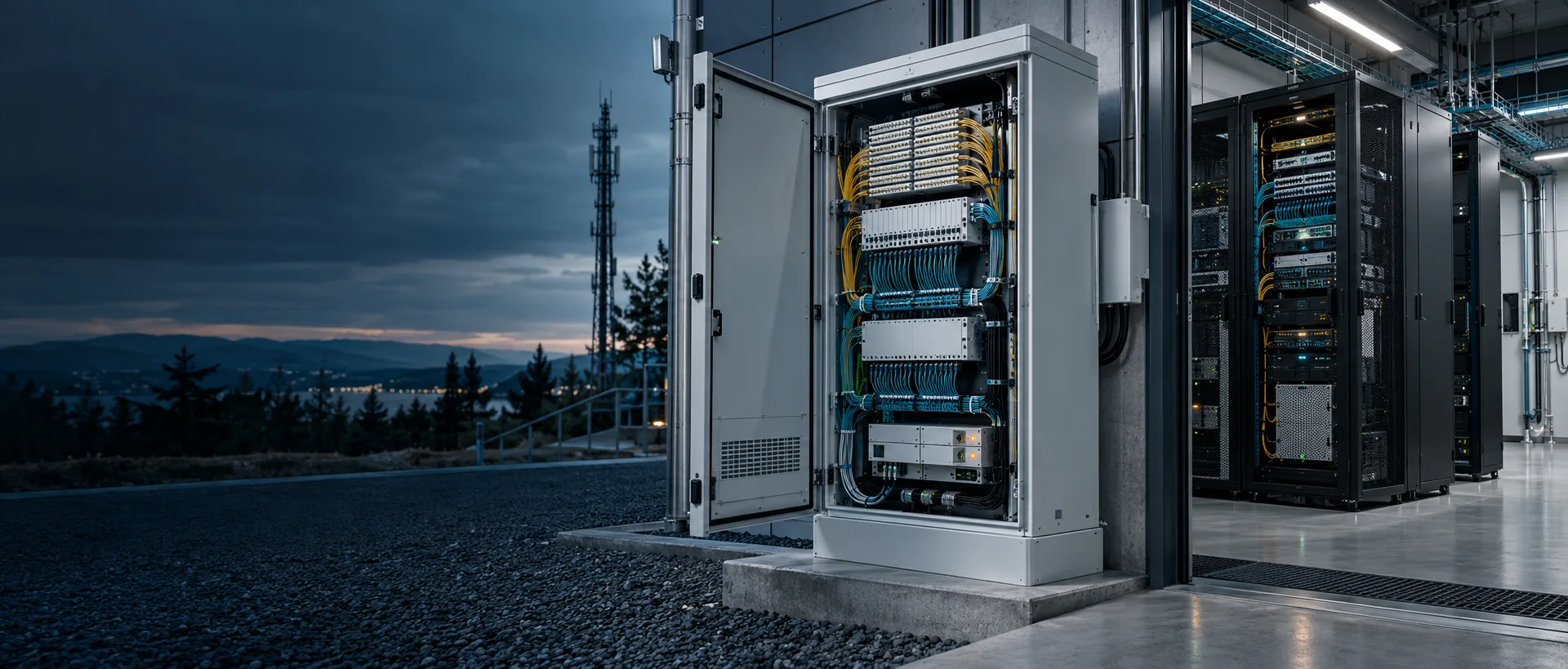 Fiber distribution and communications equipment arranged around a protected route