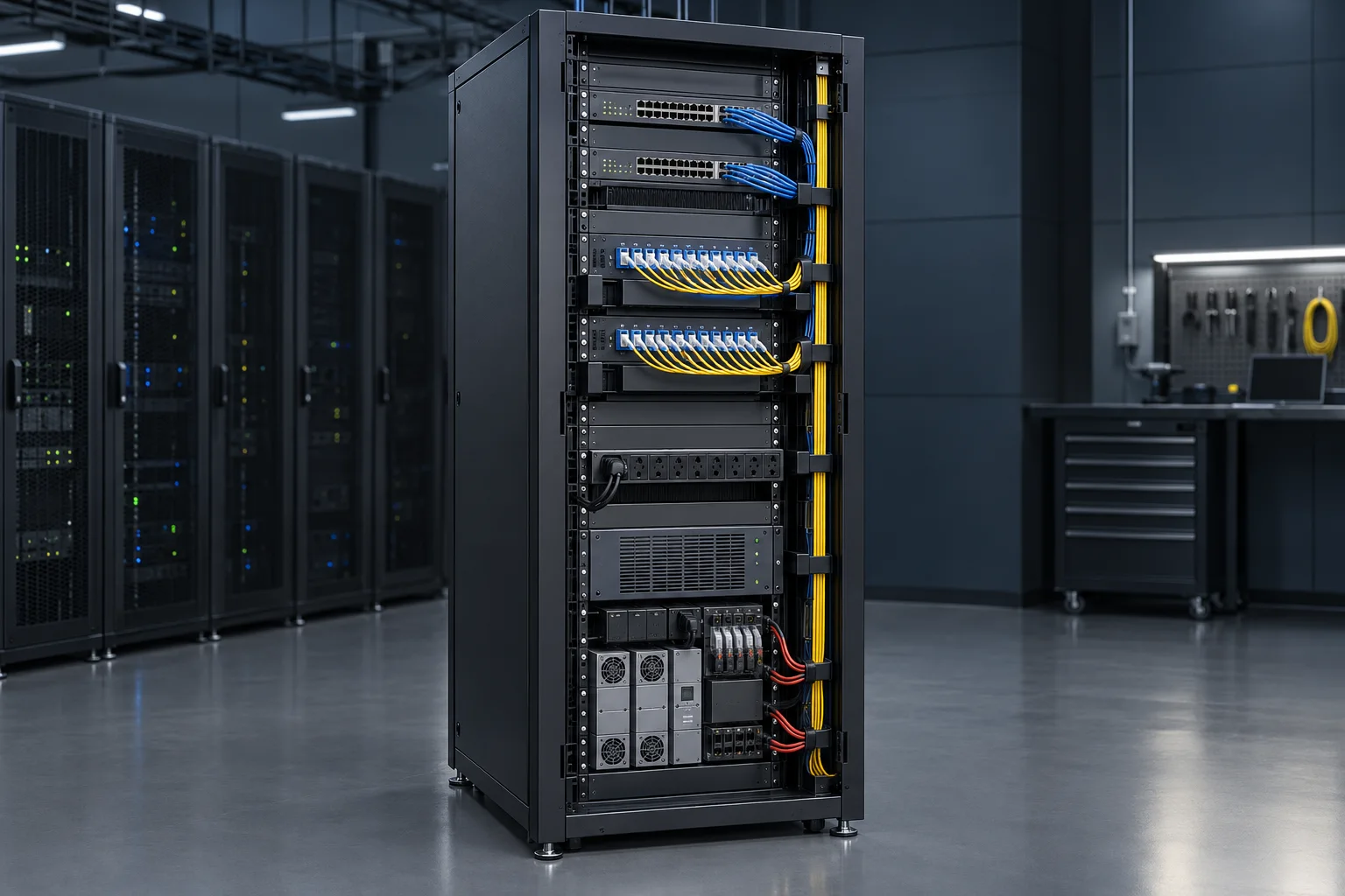 Integrated communication rack prepared for an equipment review